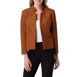Tahari ASL Brown Blazer with Stand-Up Collar and Fitted Silhouette